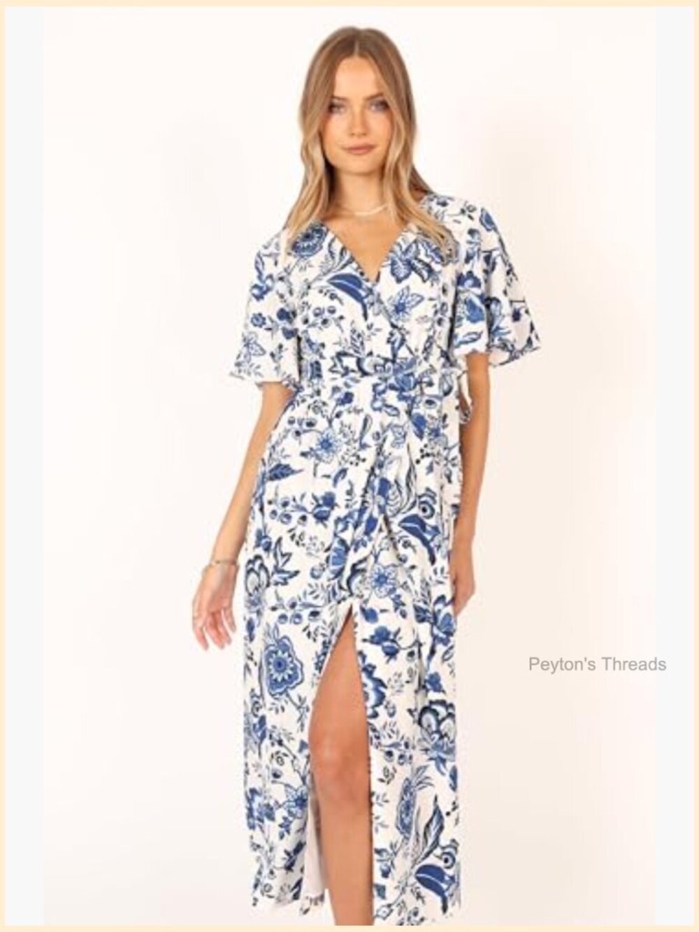 Women's Floral Midi Wrap Dress with Attached Tie Waist - Picture 2 of 7